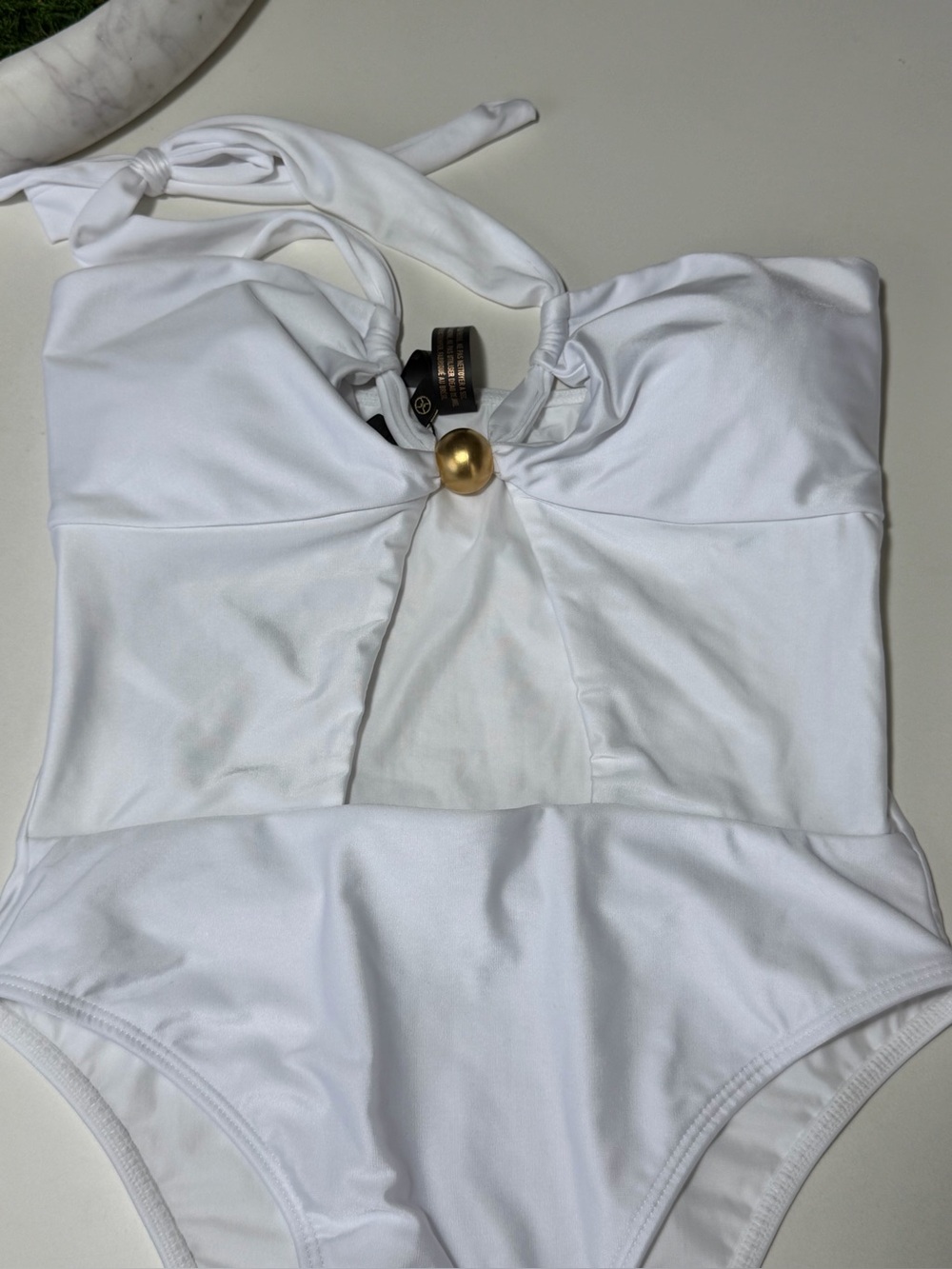 ViX Paula Hermanny Solid Brenda One Piece Swimsuit White - Gold Bead - Women’s M - Picture 8 of 16